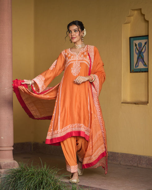 Amber Orange Phiran Suit Set
