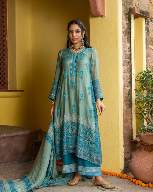 Amalfi Green & Blue A-Line Suit Set