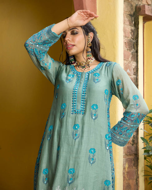 Amalfi Green & Blue A-Line Suit Set
