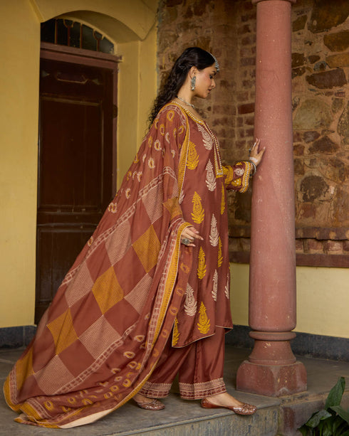 Cinnamon Brown Straight Suit Set