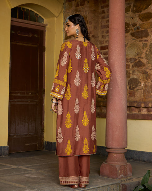 Cinnamon Brown Straight Suit Set