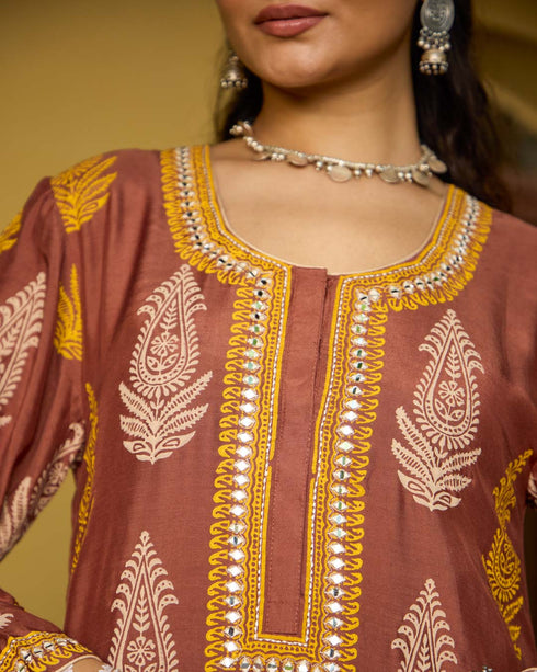 Cinnamon Brown Straight Suit Set