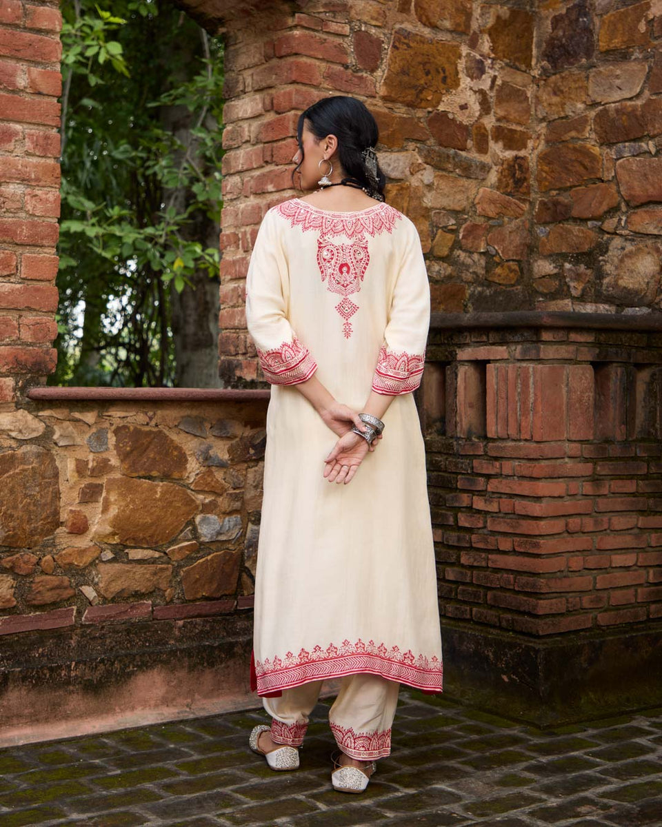Warm White & Imperial Red A-Line Suit Set – …